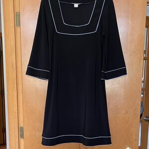 White House Black Market Elegant Black Dress with White Trim